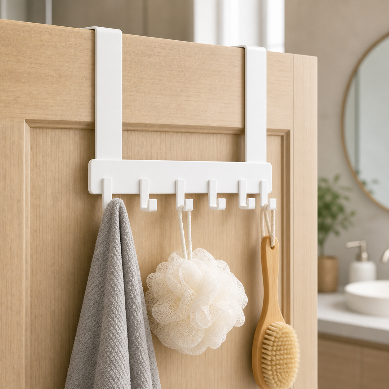 White 18 cm over-door bathroom hook rack