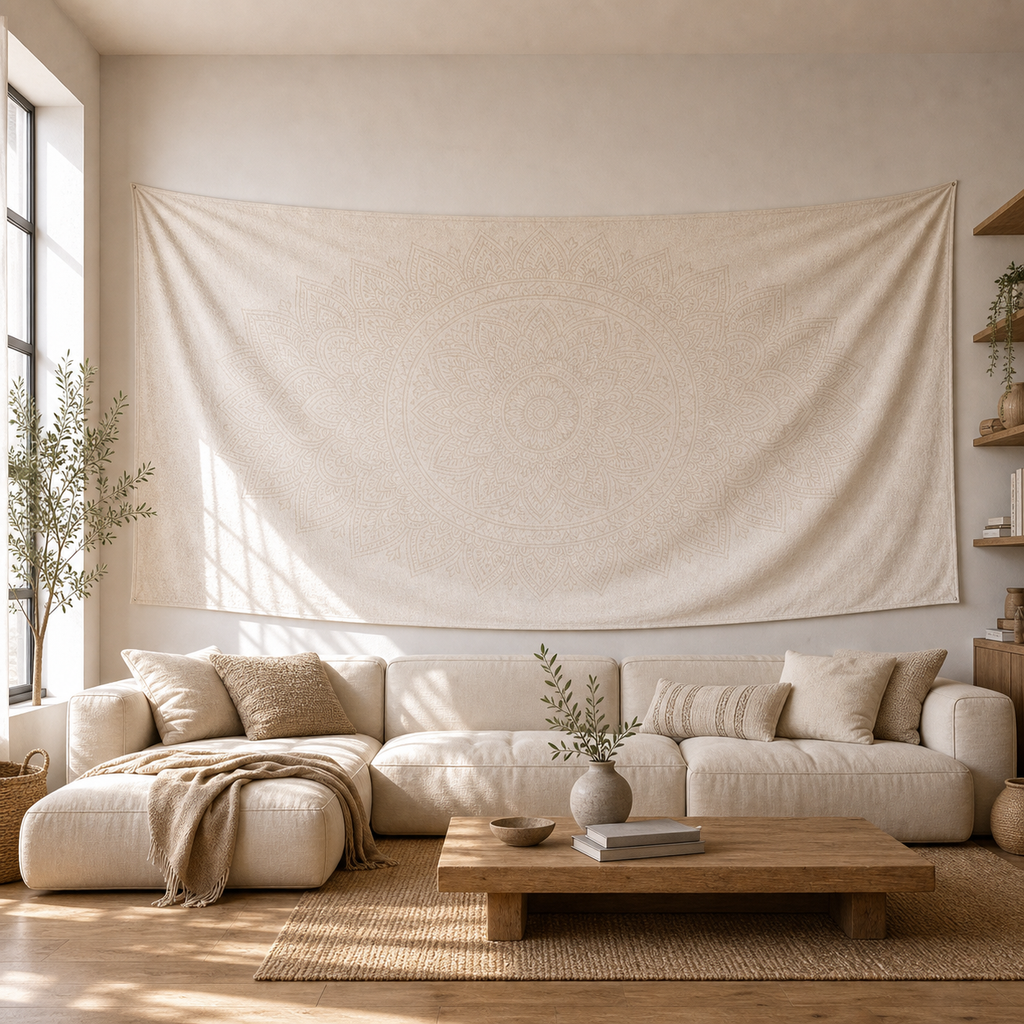 Cozy Haven Boho Mandala Tapestry Wall Hanging - Multi-Size - Buff / 320x150cm