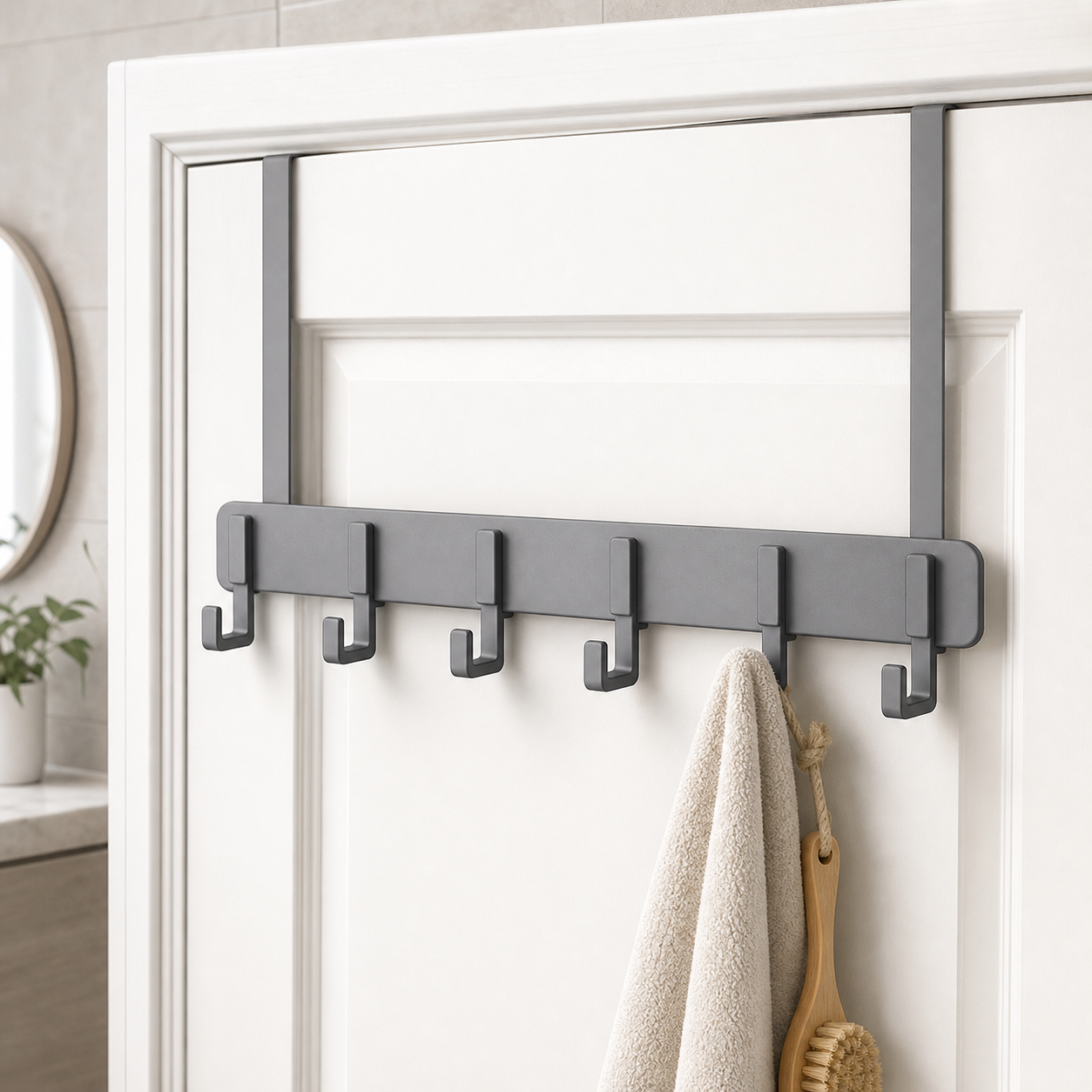 Grey 18 cm over-door bathroom hook rack