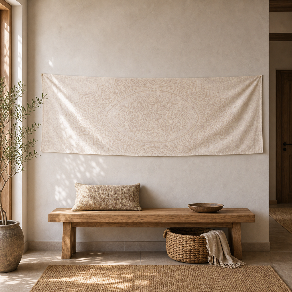 Cozy Haven Boho Mandala Tapestry Wall Hanging - Multi-Size - Buff / 250x100cm