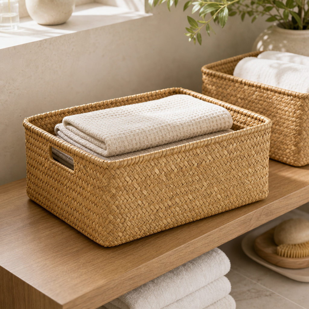 Cozy Haven Woven Seagrass Storage Basket organized storage view 3