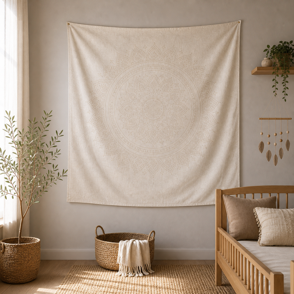 Cozy Haven Boho Mandala Tapestry Wall Hanging - Multi-Size - Buff / 150x150cm
