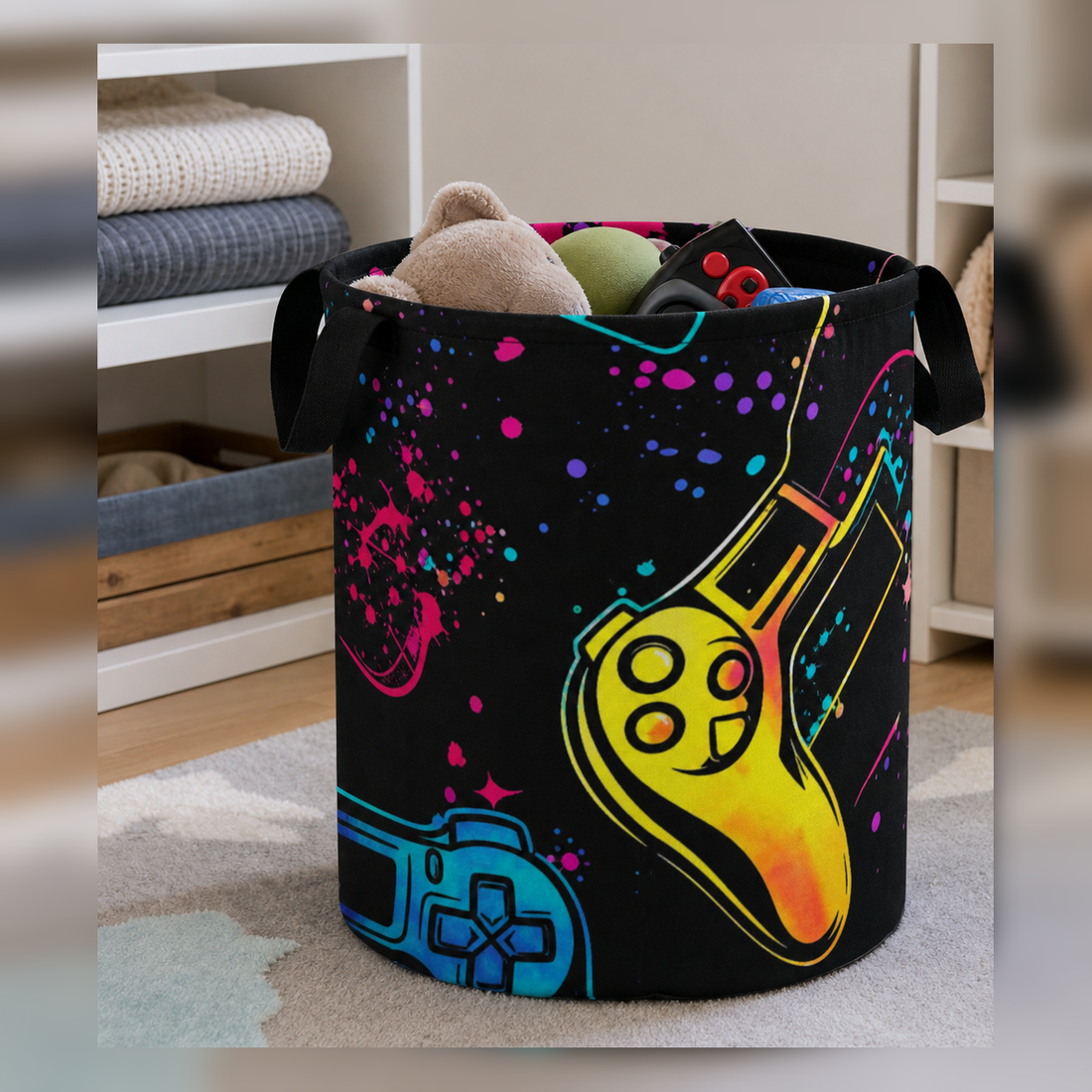 Cozy Haven Game Controller Print Canvas Storage Basket