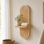 Cozy Haven Arched Wooden Wall Shelf Collection organized storage view 5