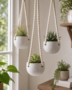 Cozy Haven Ceramic Hanging Planter Set - 3 Pack Modern Speckled Air Plant Holders with Rope - Home Garden - Cozy Haven product photo