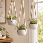 Cozy Haven Ceramic Hanging Planter Set - 3 Pack Modern Speckled Air Plant Holders with Rope - Home Garden - Cozy Haven product photo