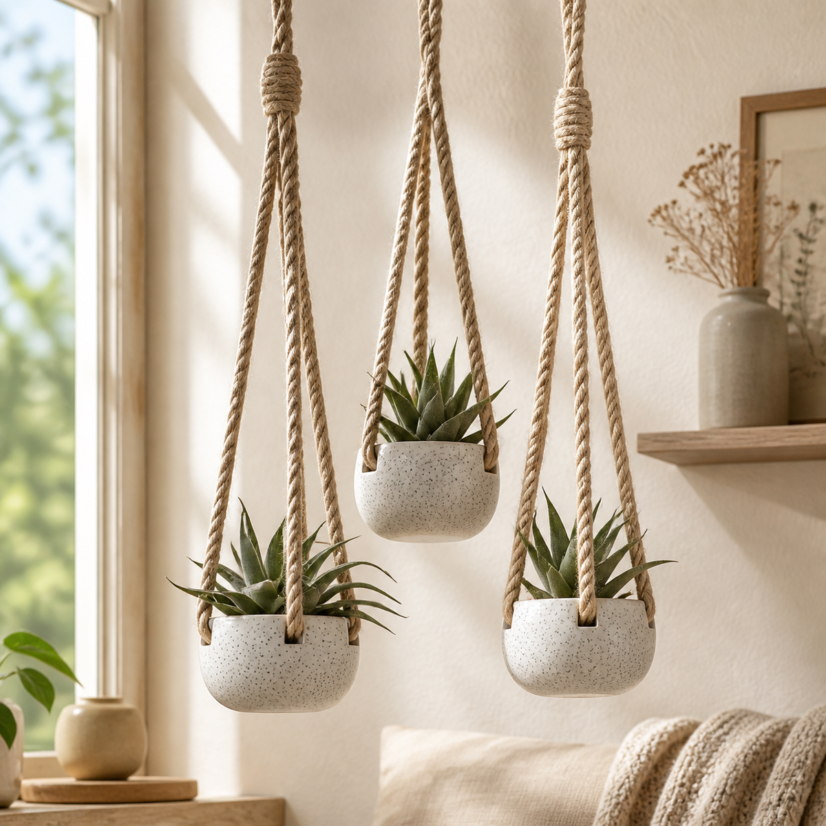Cozy Haven Ceramic Hanging Planter Pot with Rope product detail