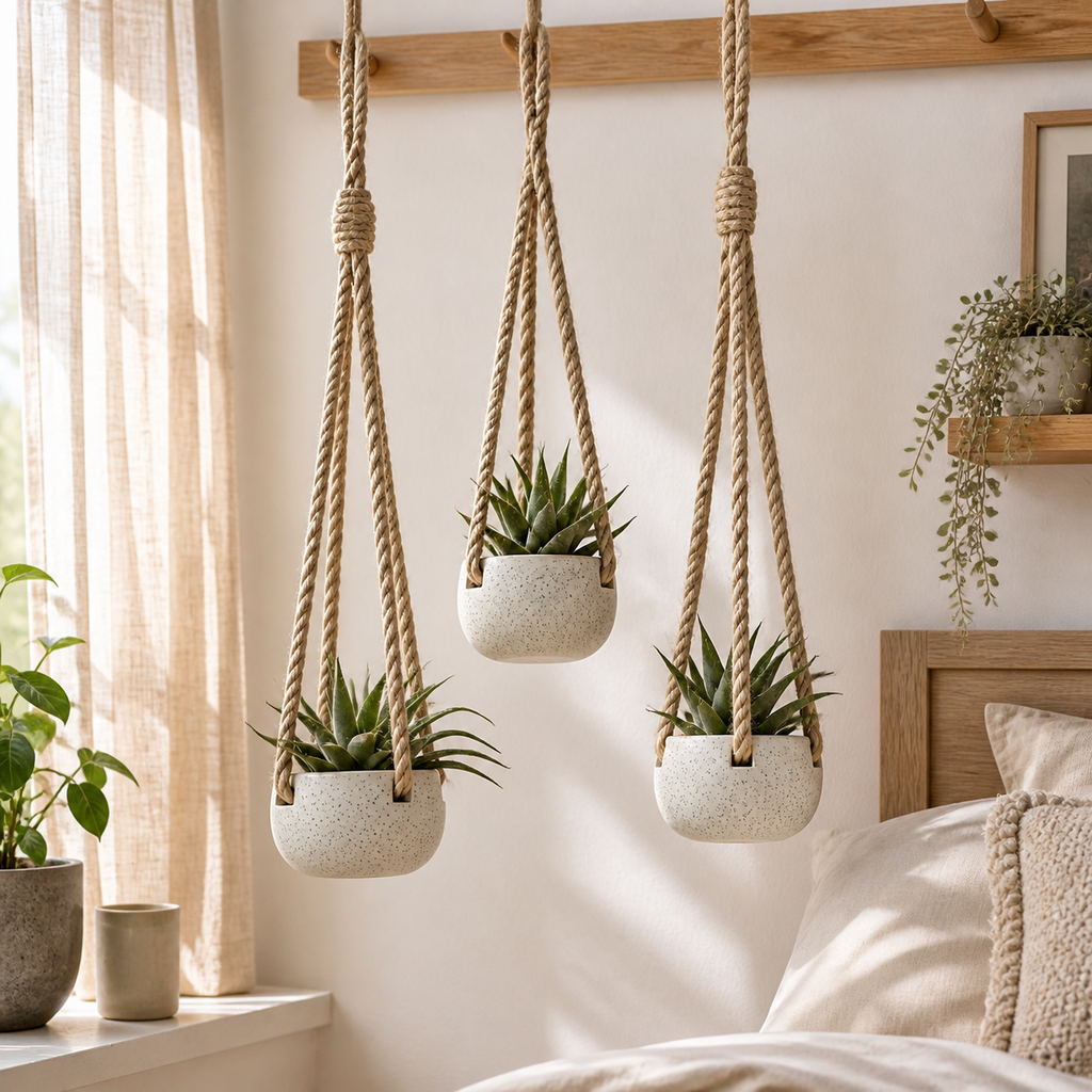 Cozy Haven Ceramic Hanging Planter Set - 3 Pack Modern Speckled Air Plant Holders with Rope - Home Garden - Default - Cozy Haven product photo