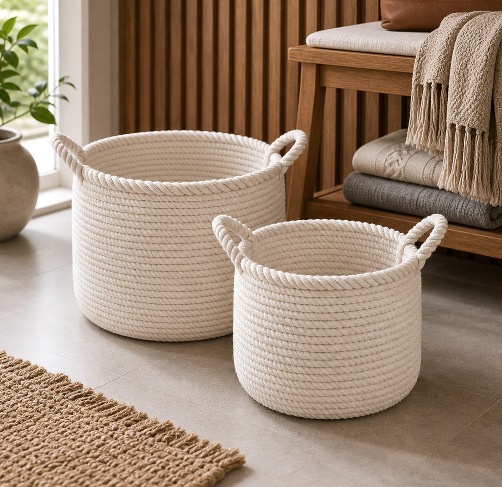 Cozy Haven Cotton Rope Decorative Storage Basket Set lifestyle image 3