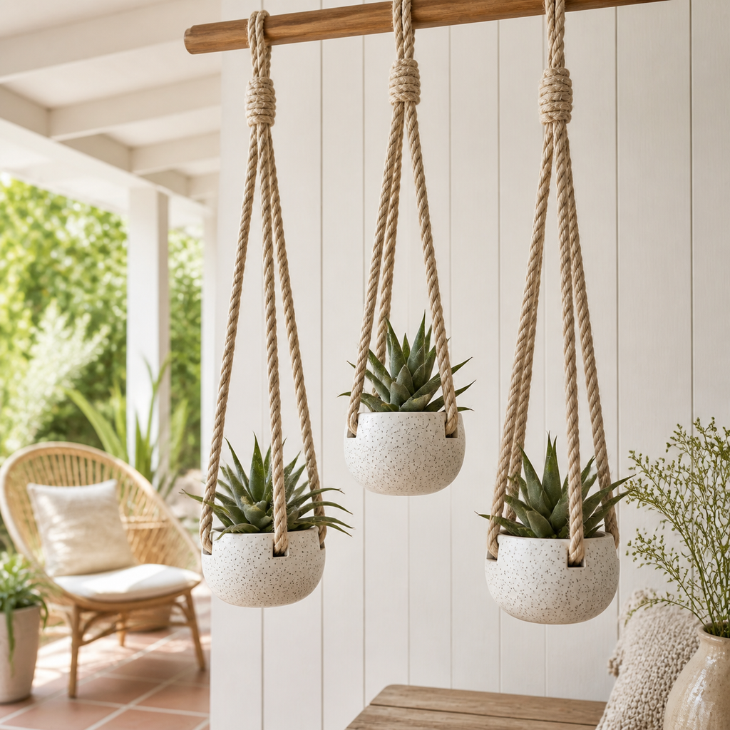 Cozy Haven Ceramic Hanging Planter Set - 3 Pack Modern Speckled Air Plant Holders with Rope - Home Garden - Default - Cozy Haven product photo