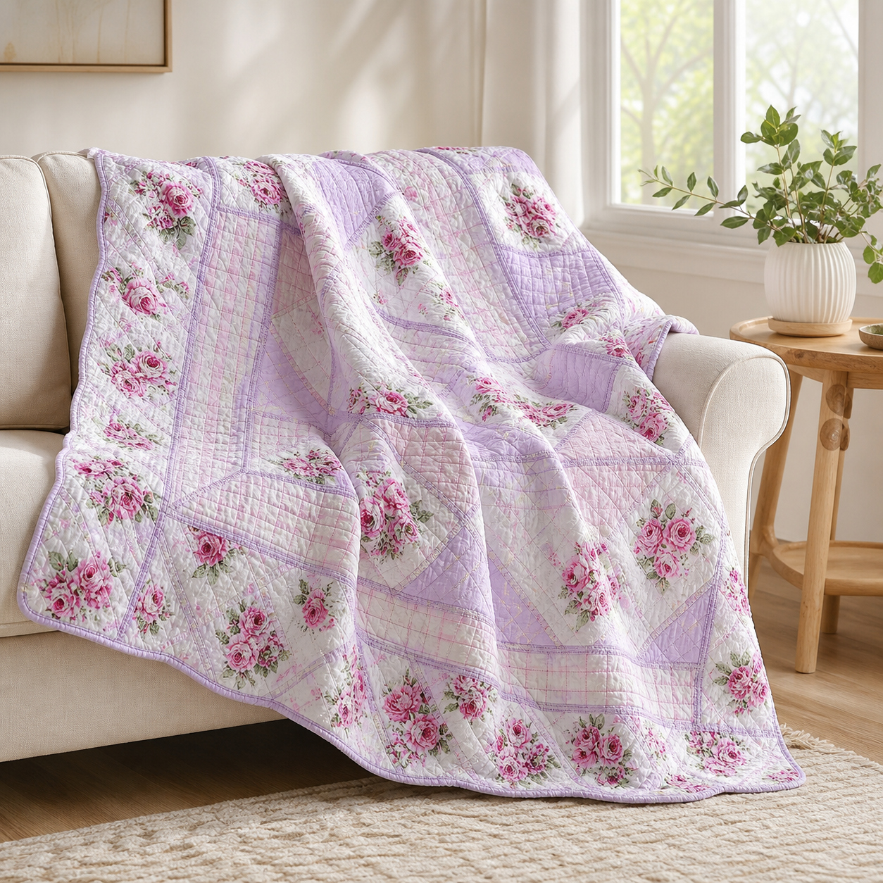 Cozy Haven Floral Quilted Throw Blanket lifestyle image 4
