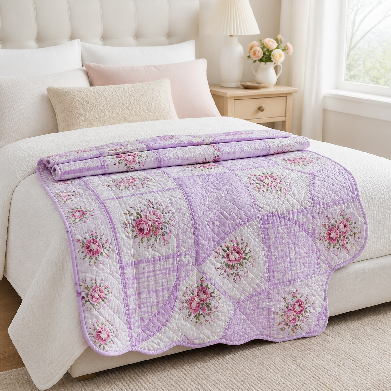 Cozy Haven Floral Quilted Throw Blanket lifestyle image 5