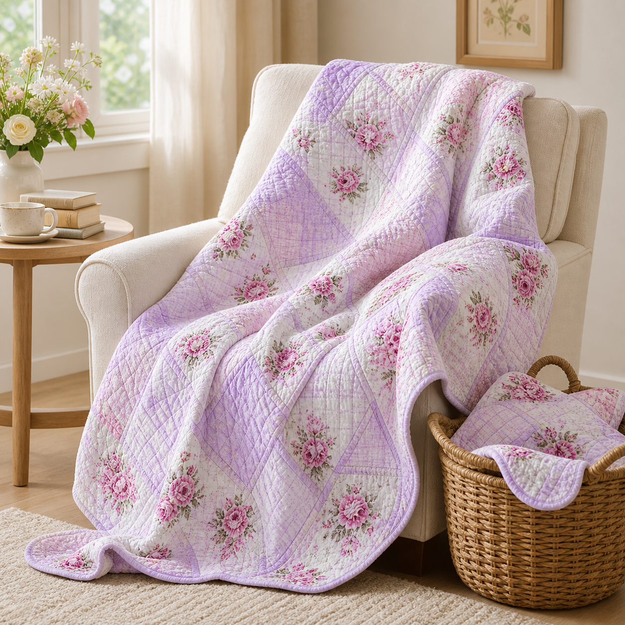 Cozy Haven Floral Quilted Throw Blanket lifestyle image 6