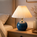 Cozy Haven Blue Ceramic Pleated Table Lamp lifestyle image 1