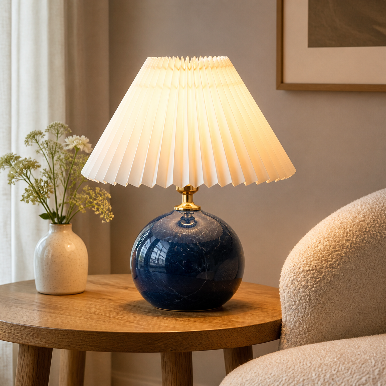 Cozy Haven Blue Ceramic Pleated Table Lamp lifestyle image 2