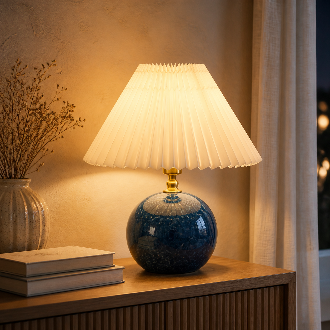 Cozy Haven Blue Ceramic Pleated Table Lamp lifestyle image 3
