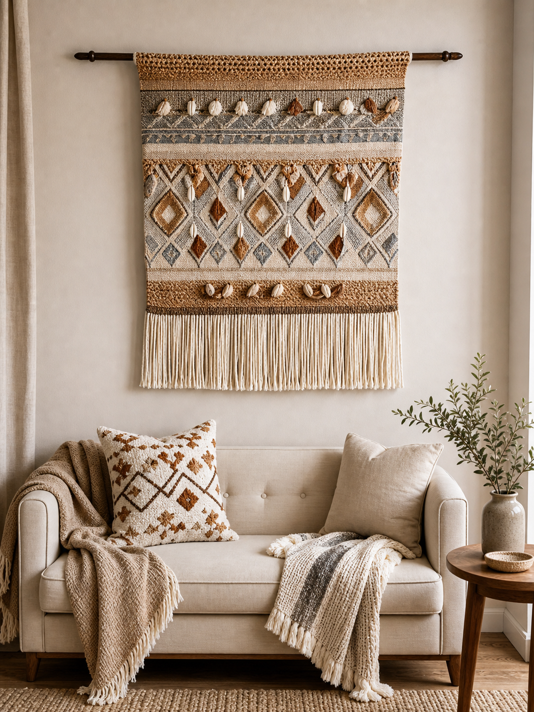 Cozy Haven Sand Woven Wall Tapestry - Tassel Tapestry-15 - Cozy Haven product photo