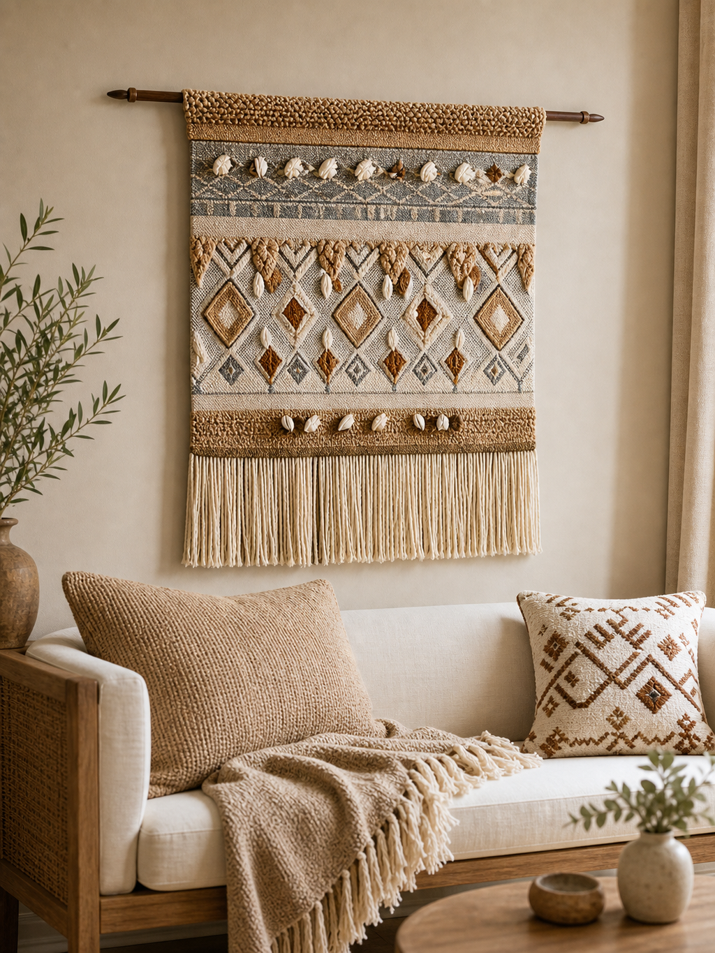Cozy Haven Sand Woven Wall Tapestry - Tassel Tapestry-15 - Cozy Haven product photo