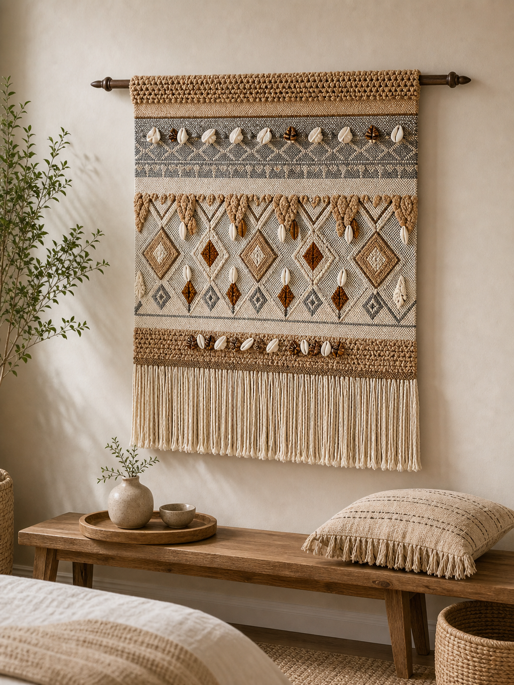 Cozy Haven Sand Woven Wall Tapestry - Tassel Tapestry-15 - Cozy Haven product photo