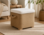 Cozy Haven Woven Rope Storage Ottoman styled in a warm living room