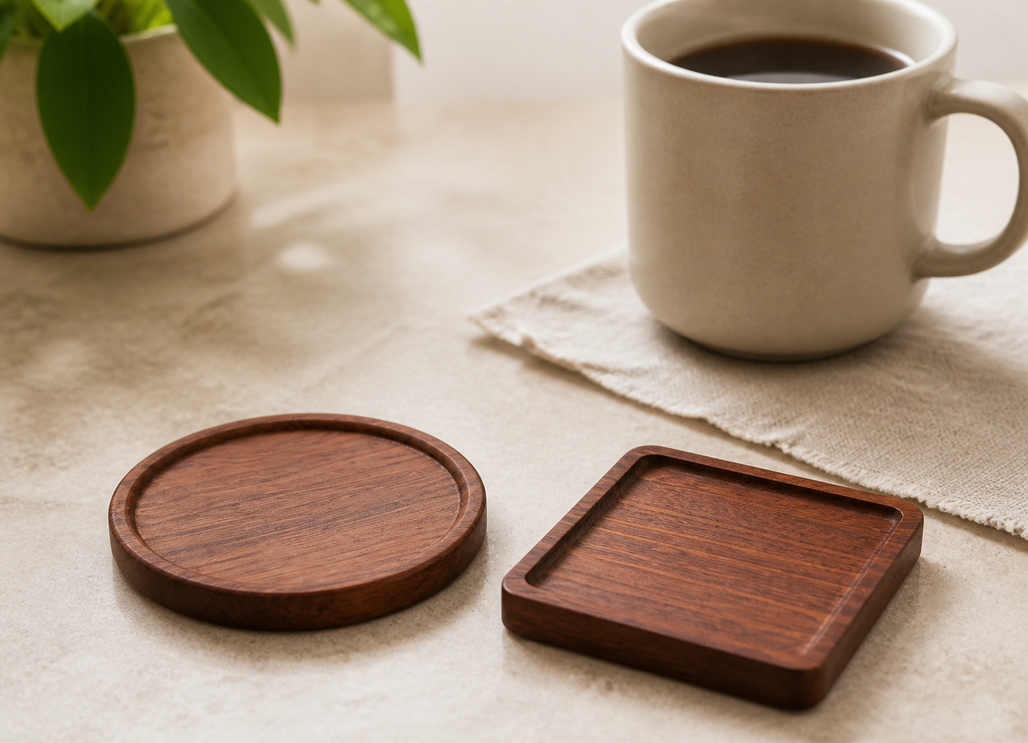 Cozy Haven Wooden Coaster Tea Coffee Cup Pad Walnut Durable Heat - Cozy Haven lifestyle image