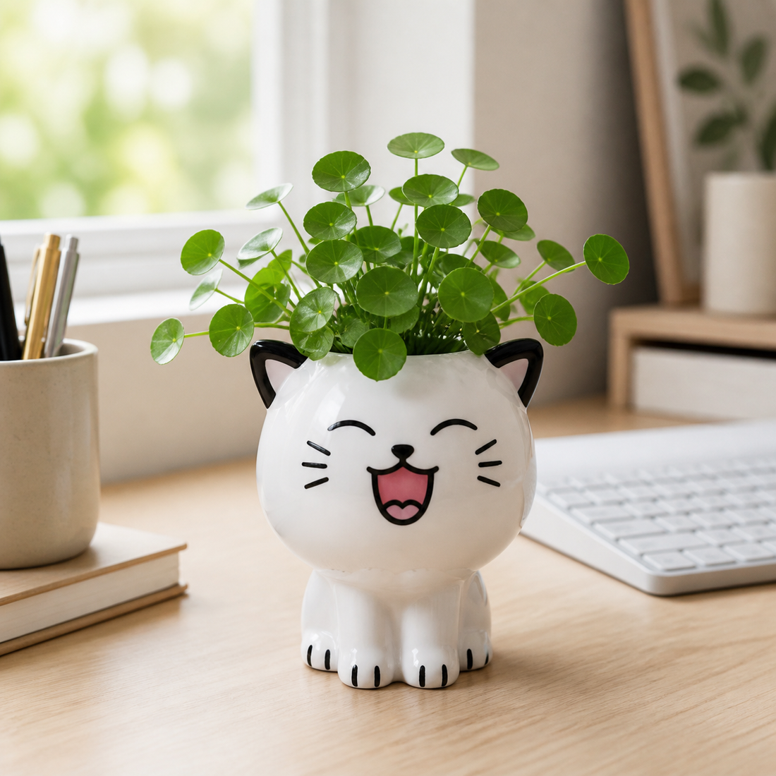 Mini Cat Ceramic Planter - White