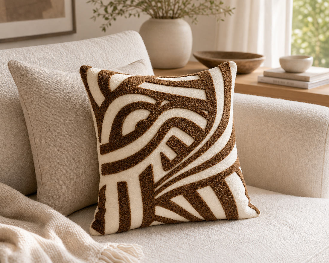 Throw Pillow Covers — Tufted Abstract - Brown & Cream