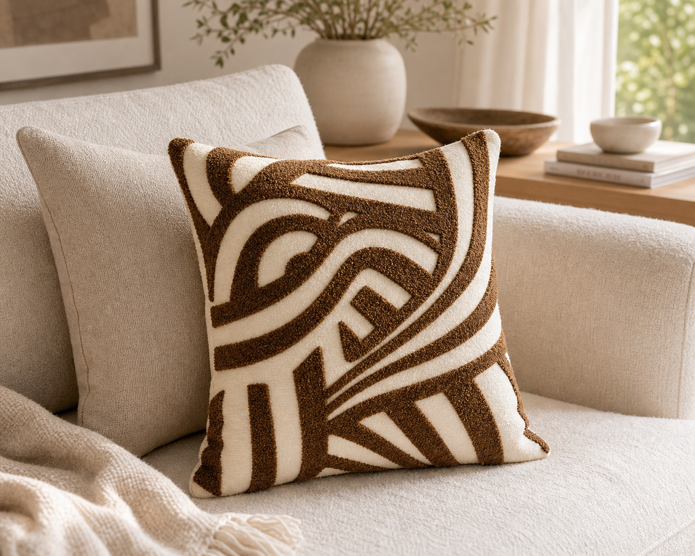 Cozy Haven Brown Vintage Nordic Throw Pillow Cover Cream Light S - Cozy Haven lifestyle image