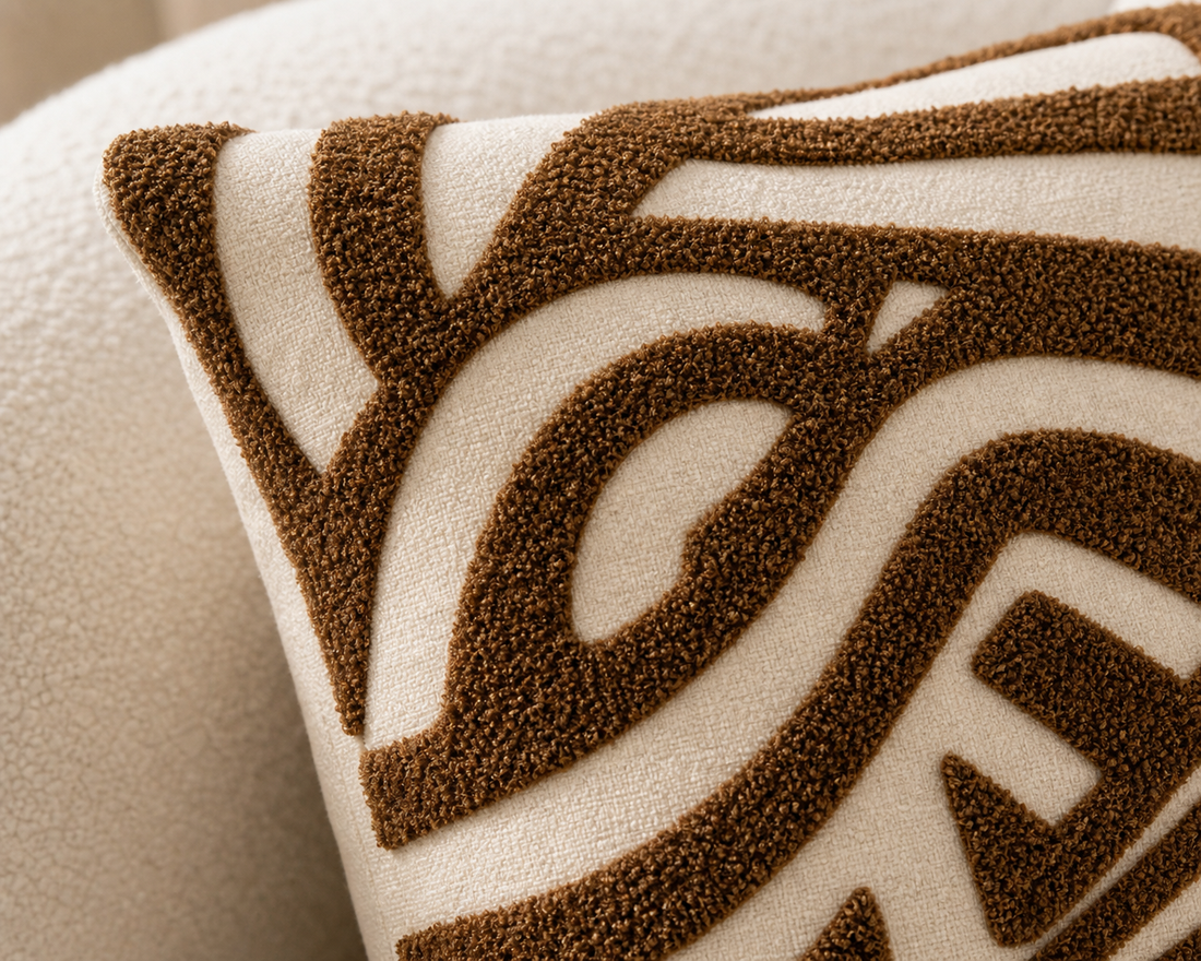 Throw Pillow Covers — Tufted Abstract - Brown & Cream