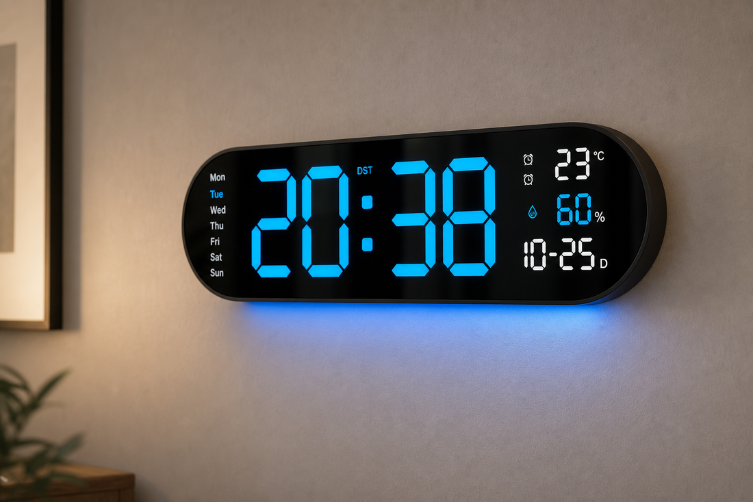 Wall Clock — Large LED Digital - Temperature & Humidity
