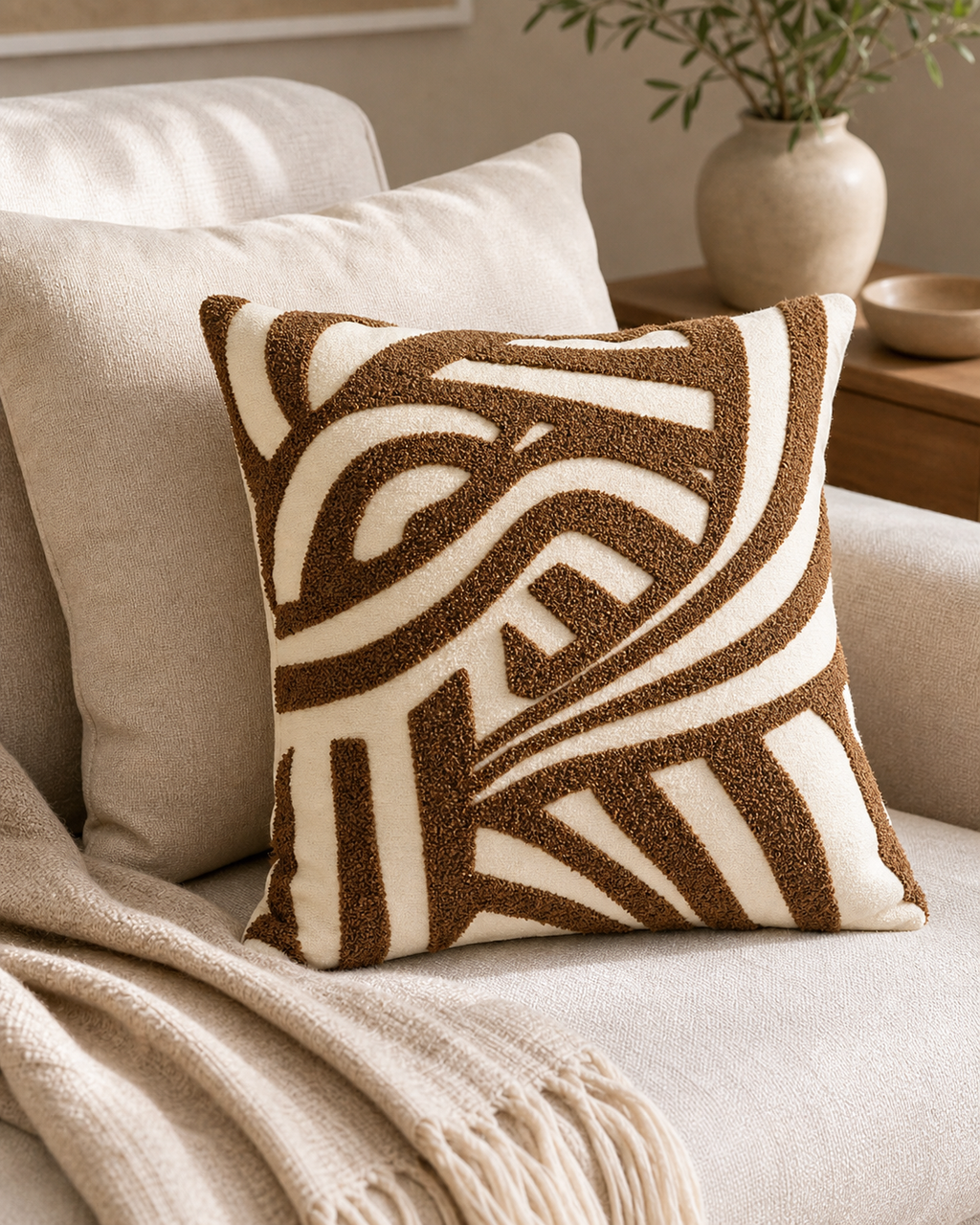 Cozy Haven Brown Vintage Nordic Throw Pillow Cover Cream Light S - Cozy Haven lifestyle image