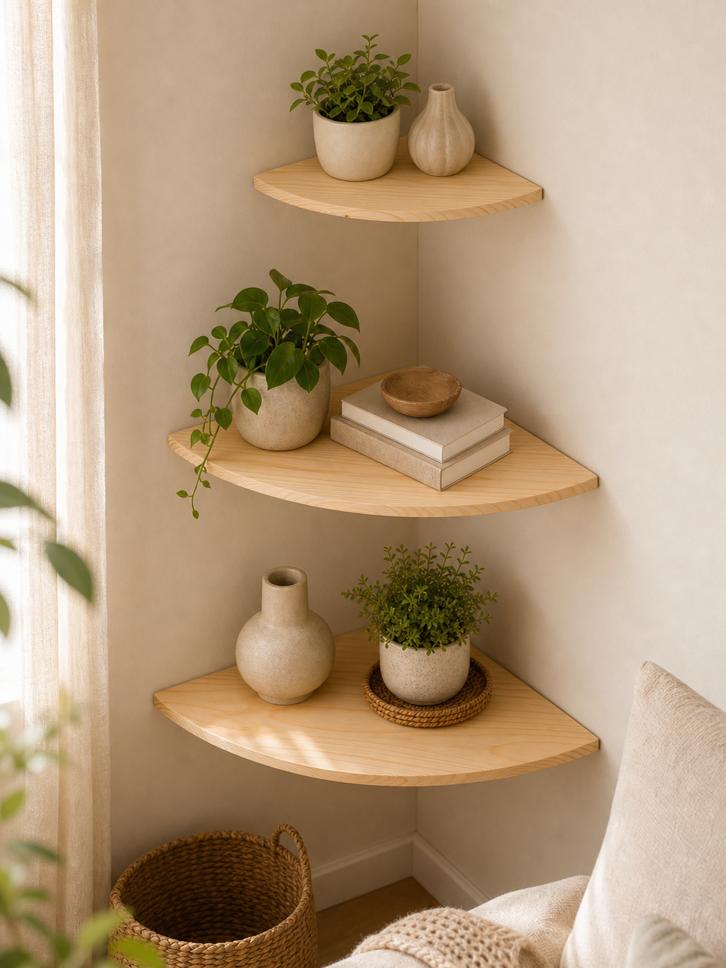 Cozy Haven Floating Corner Shelves Set - alternate corner angle with graduated sizes