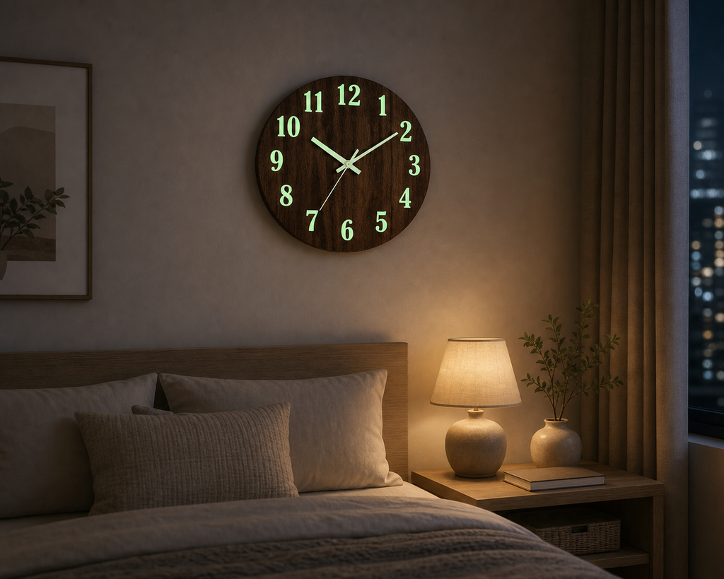 Cozy Haven Luminous Wall Clock Wood Silent Light In Dark Night - Cozy Haven lifestyle image