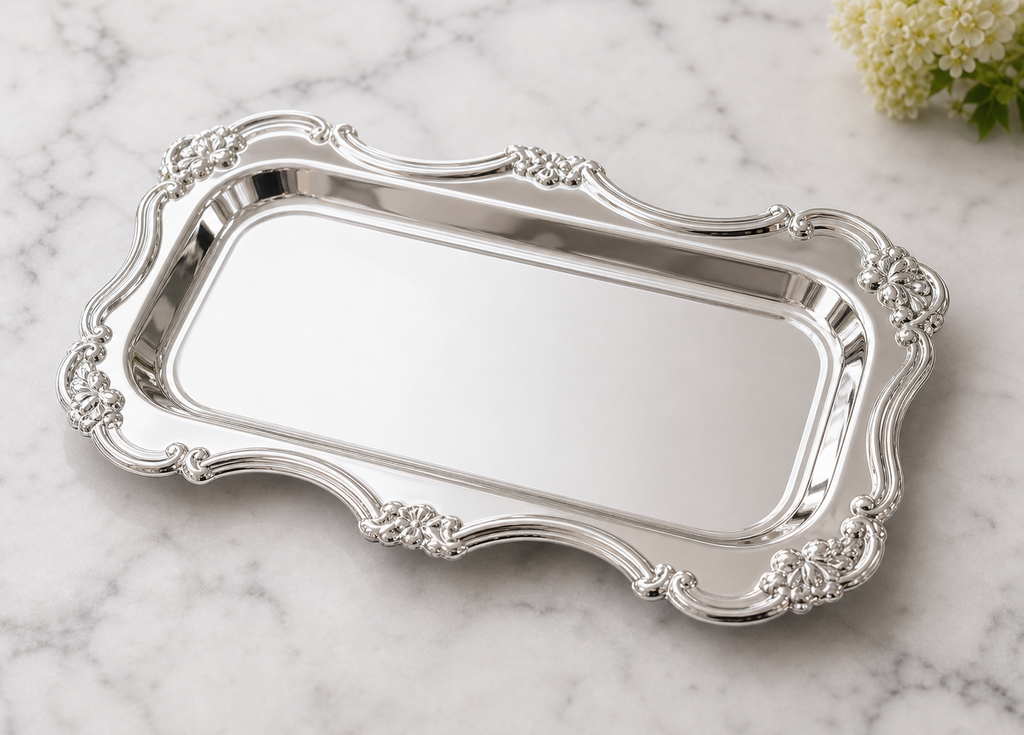 Cozy Haven Vintage Embossed Stainless Steel Tray Serving Platter - Cozy Haven lifestyle image
