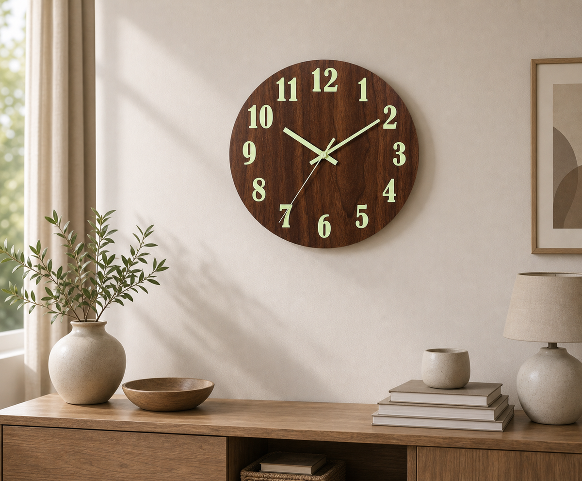 Cozy Haven Luminous Wall Clock Wood Silent Light In Dark Night product detail
