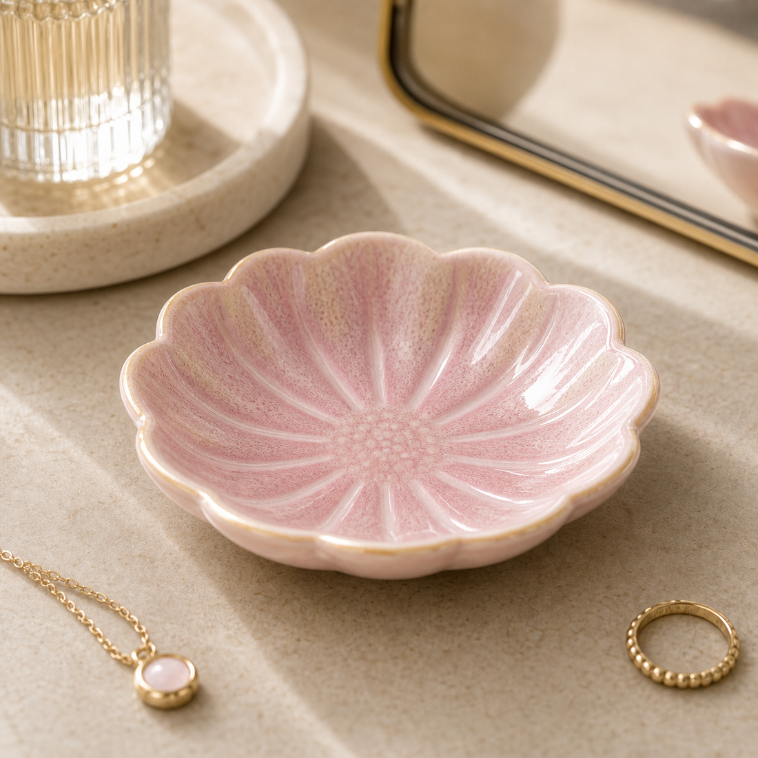 Pink Scalloped Ceramic Jewelry Dish