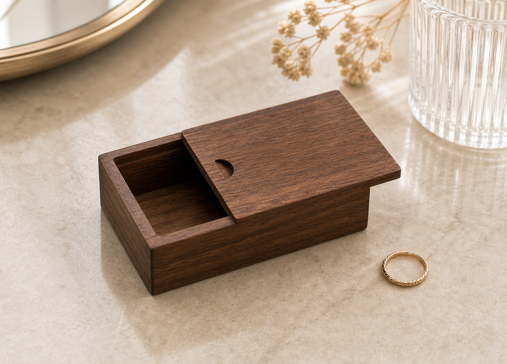 Wood Keepsake Trio — Two Sliding-Top Boxes & Page Holder