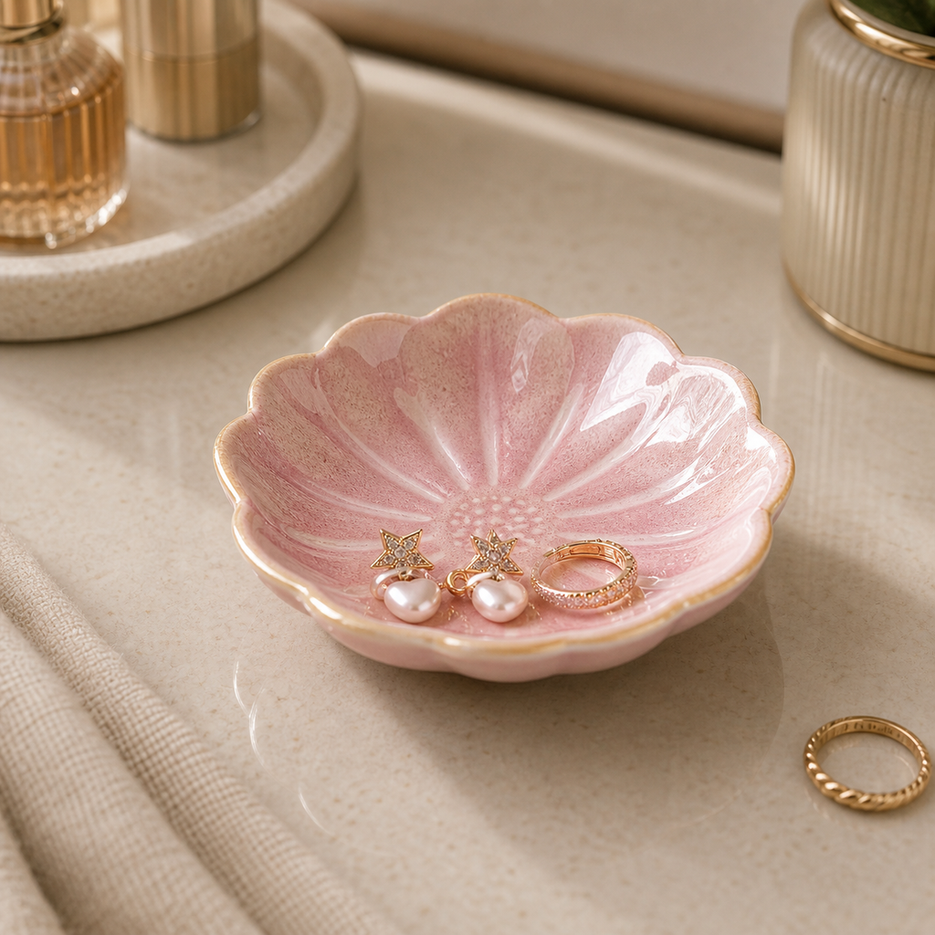 Cozy Haven Lotus Leaf Shape Jewelry Tray Ceramic Organizer Neckl - Cozy Haven lifestyle image