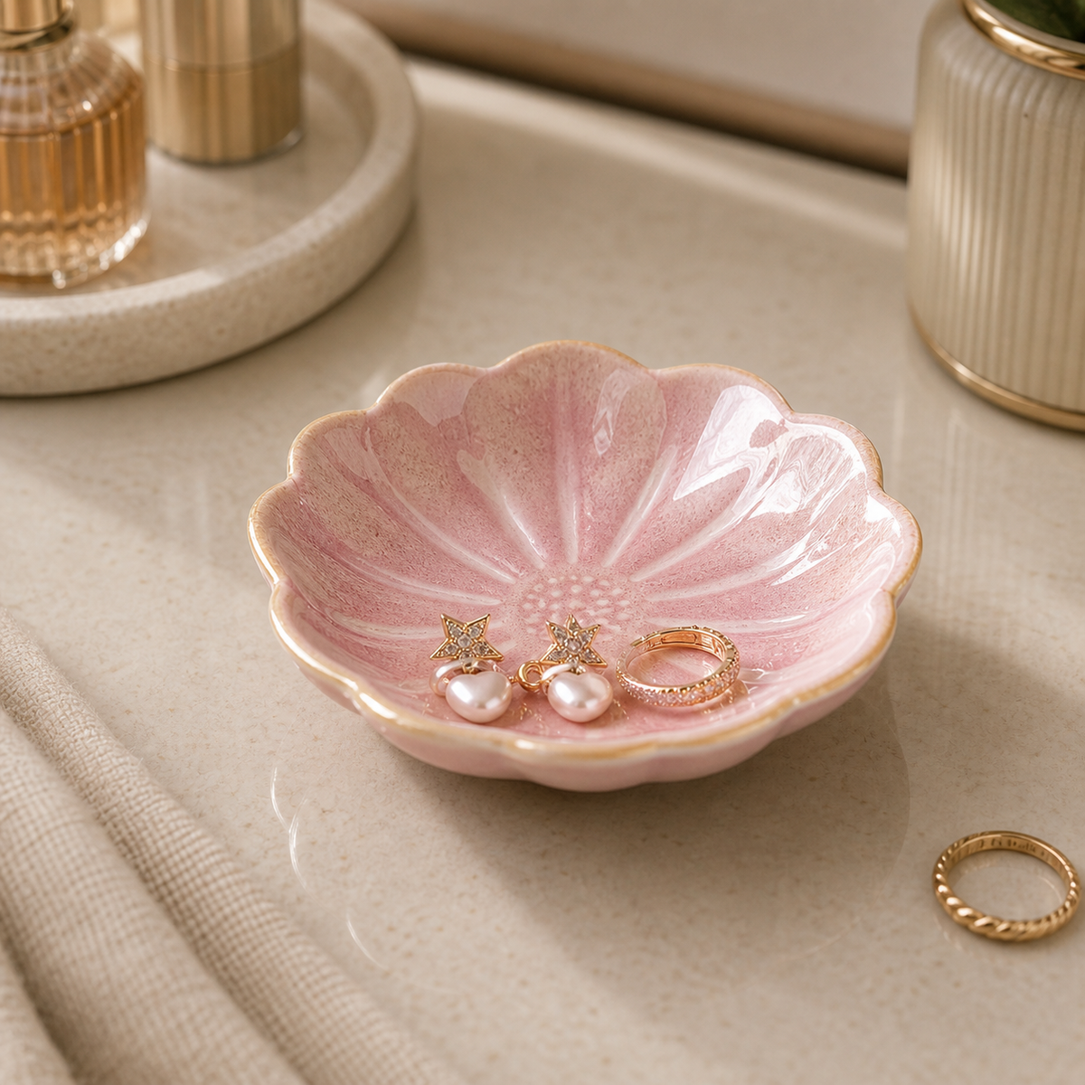 Cozy Haven Lotus Leaf Shape Jewelry Tray Ceramic Organizer Neckl product detail