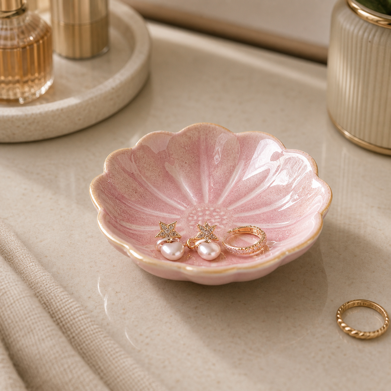 Cozy Haven Lotus Leaf Shape Jewelry Tray Ceramic Organizer Neckl - Cozy Haven lifestyle image
