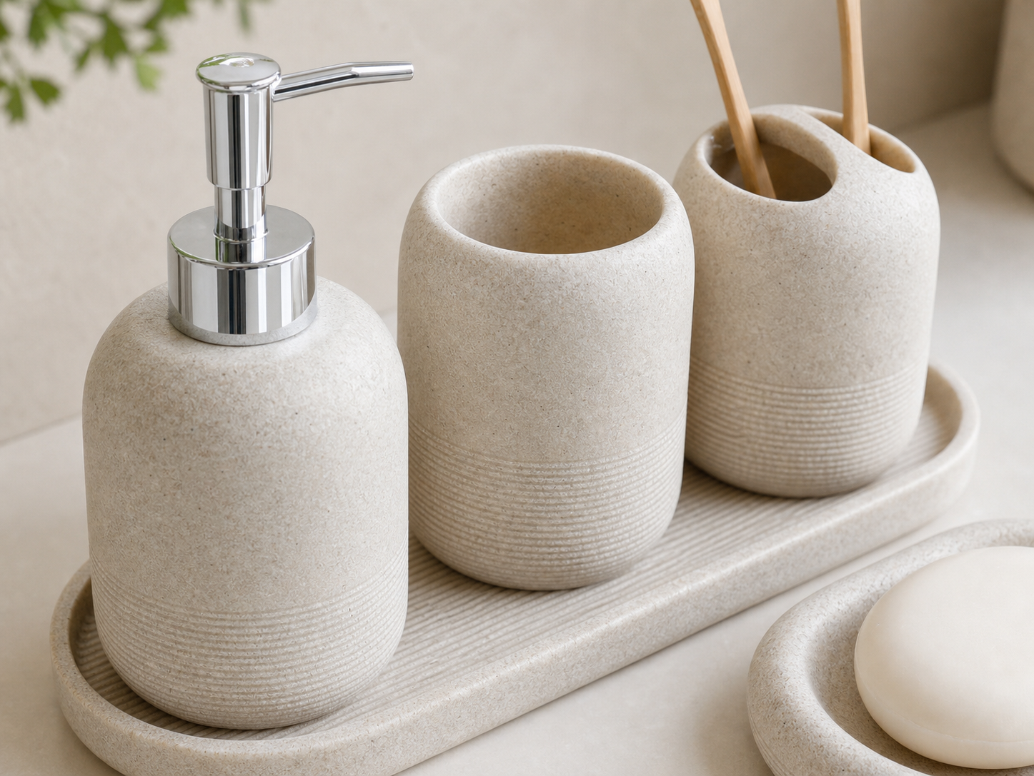 Cozy Haven Athroom Accessories Set Lotion Dispenser Toothbrush - Cozy Haven lifestyle image