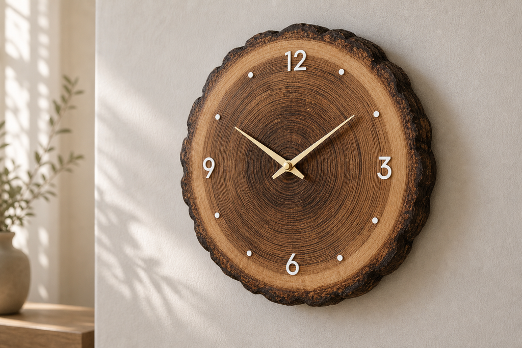 Cozy Haven Wooden Ring Veneer Wall Clock, Flat Wood Cross Sectio - Cozy Haven lifestyle image