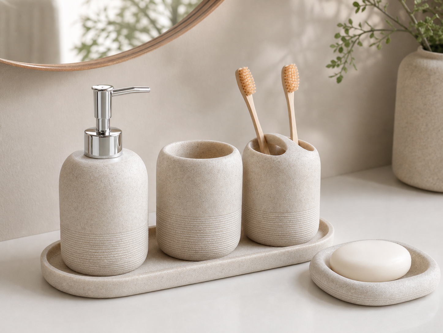 Cozy Haven Athroom Accessories Set Lotion Dispenser Toothbrush - Cozy Haven lifestyle image