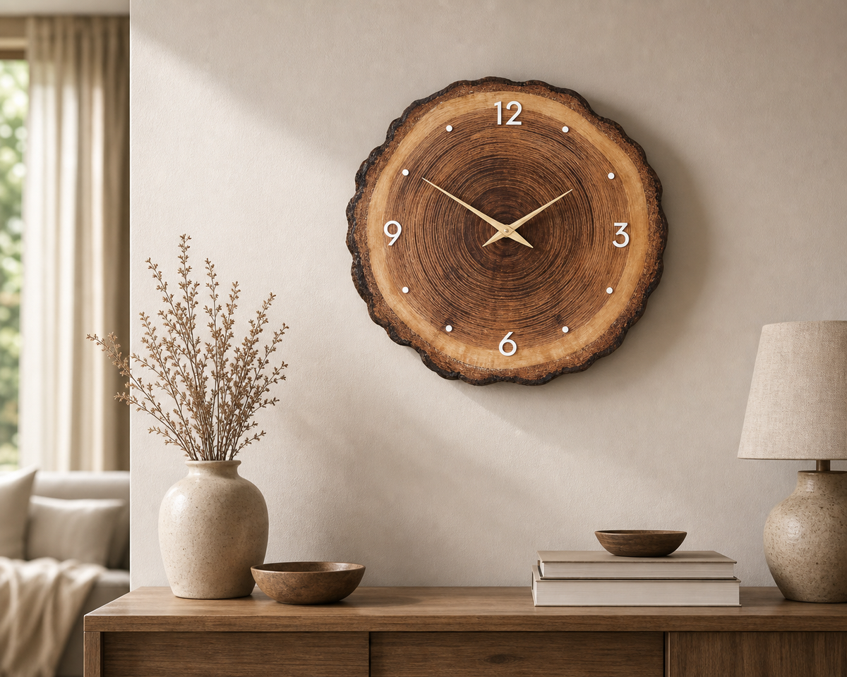 Cozy Haven Wooden Ring Veneer Wall Clock, Flat Wood Cross Sectio product detail