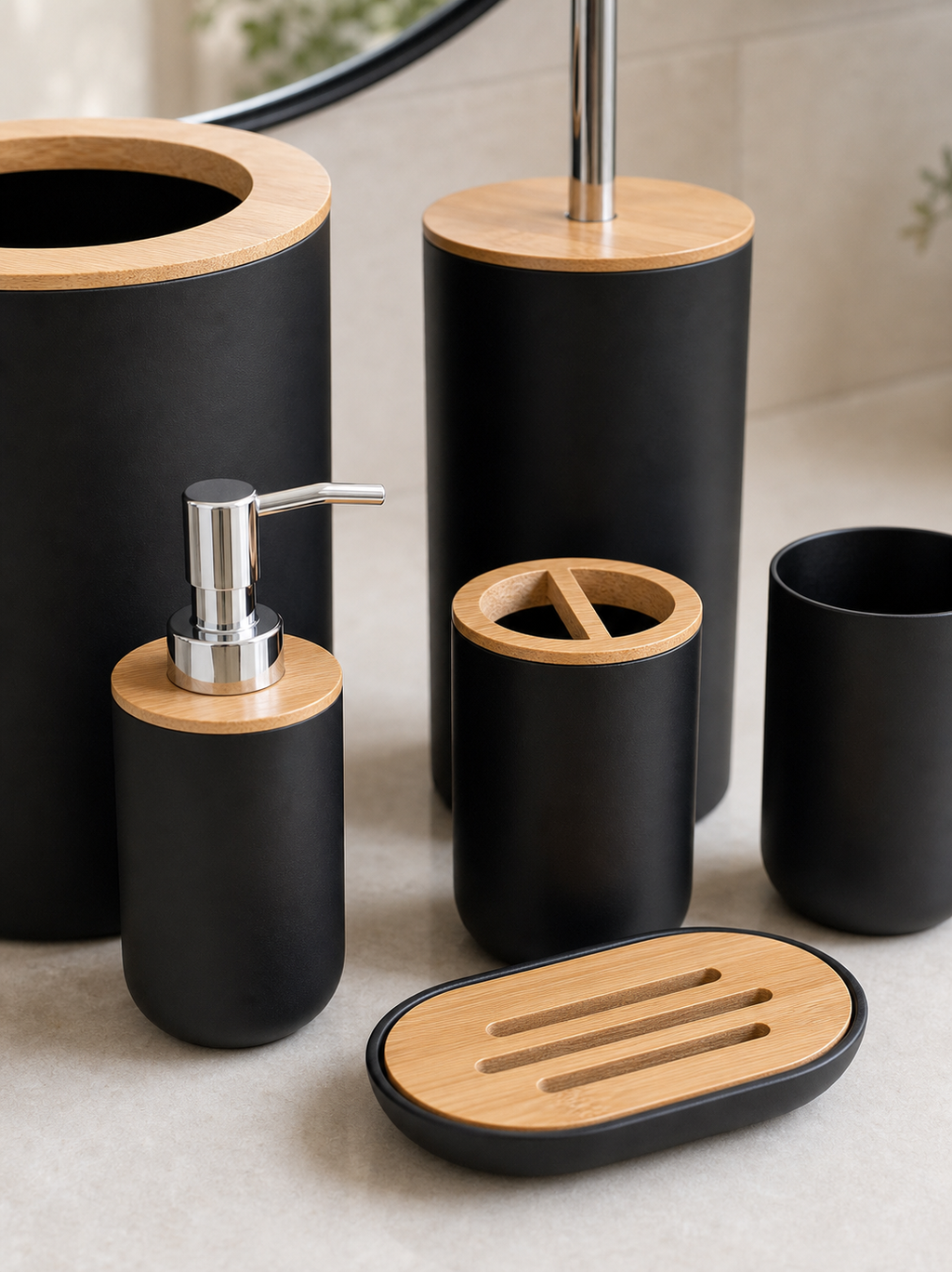 Cozy Haven Set Soap Dispenser Box Toilet Brush Lotion Bottle Tra - Cozy Haven lifestyle image