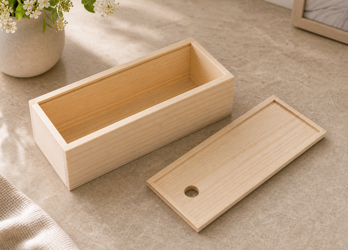 Cozy Haven Pine Pull Box Sliding Cover Wooden Storage Box - Cozy Haven lifestyle image
