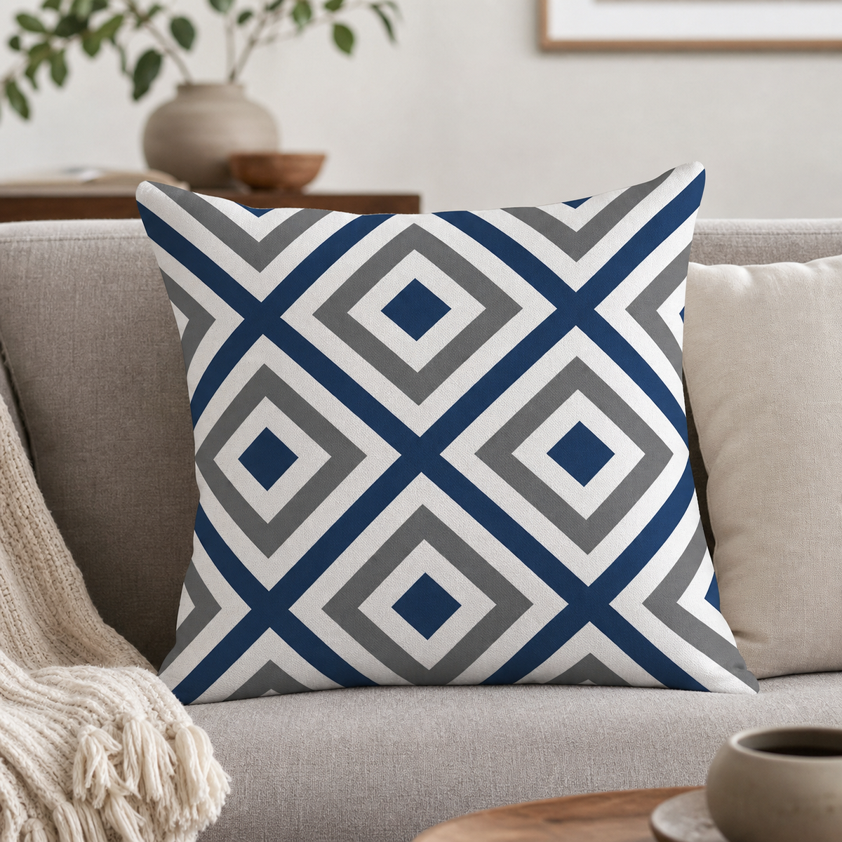 Cozy Haven Cushion Cover Geometric Pattern Polyester Blue Grey P product detail