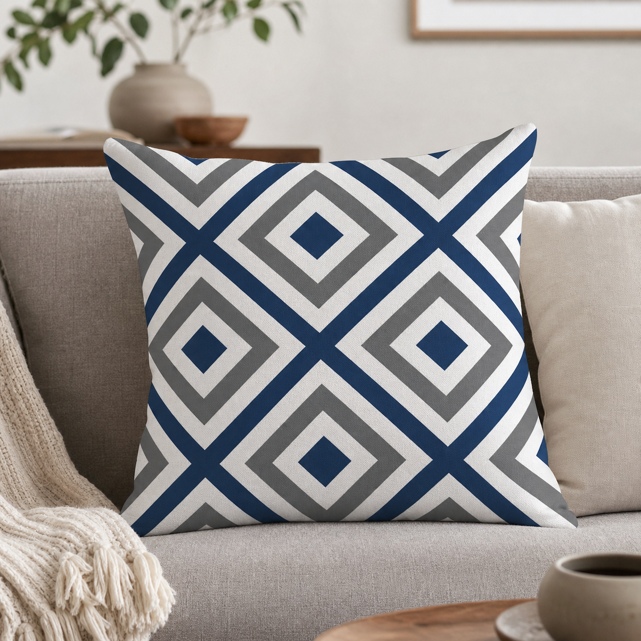 Cozy Haven Cushion Cover Geometric Pattern Polyester Blue Grey P - Cozy Haven lifestyle image