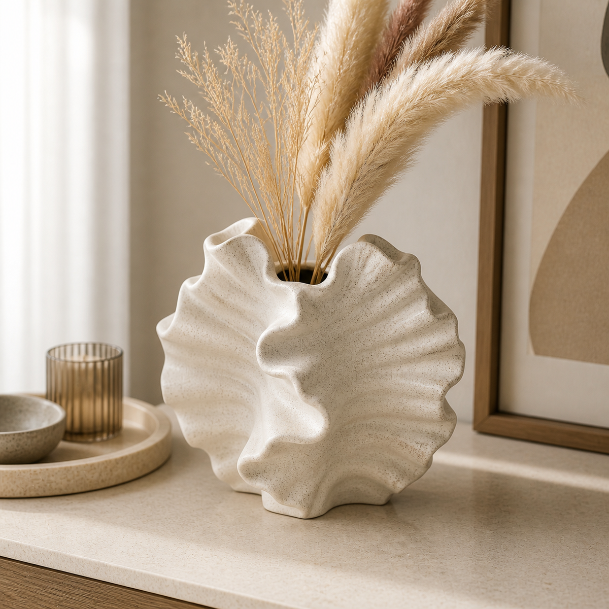 Cozy Haven Ceramic Vase Geometric Wavy Patterns Petal Shape Porc product detail