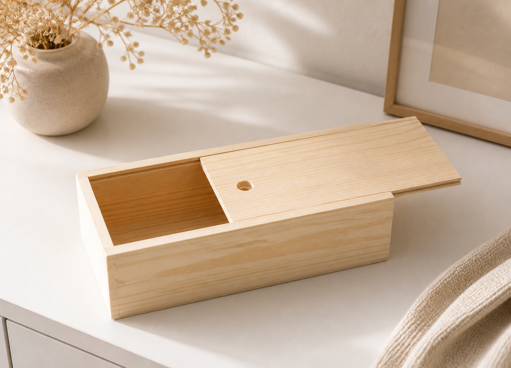 Cozy Haven Pine Pull Box Sliding Cover Wooden Storage Box - Cozy Haven lifestyle image